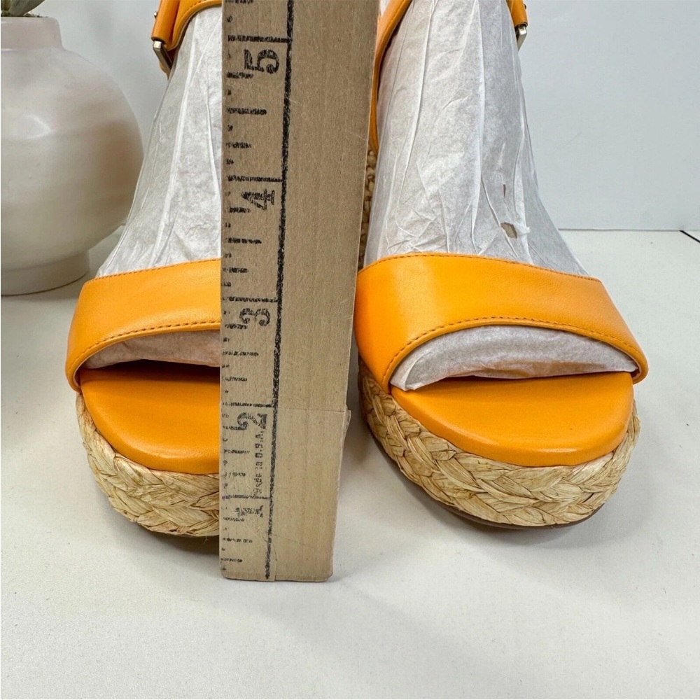 Vince Camuto Ranneli Leather Raffia Block Heel Espadrille Orange . Size 8.5 - Picture 5 of 16
